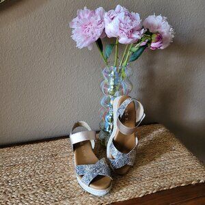 Anne Klein Cait Espadrille Metallic Snakeskin Wedge Sandal